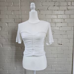 Jonathan Simkhai Standard Women's M, White  Short-sleeve Top ft. Ruched detail: